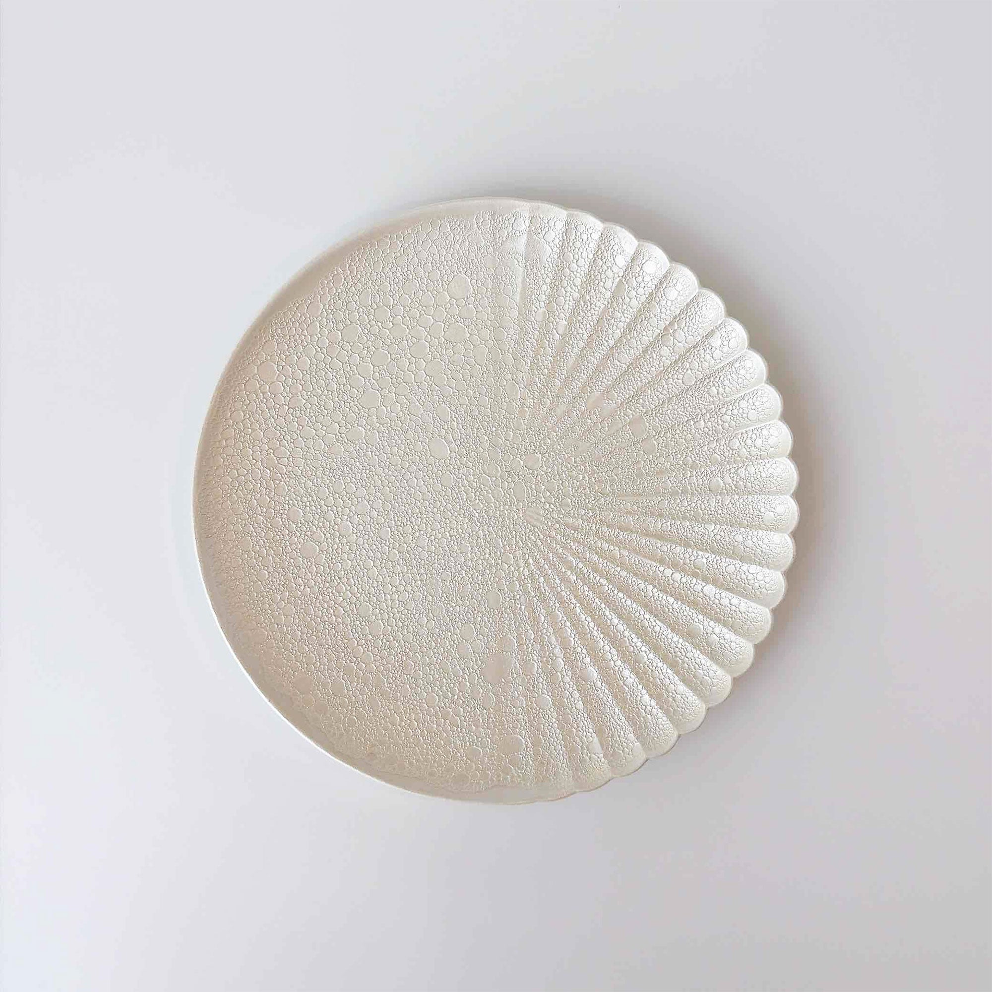 有田焼 | 白泡化粧 片菊彫 プレート 23cm/9.05inch 日本製