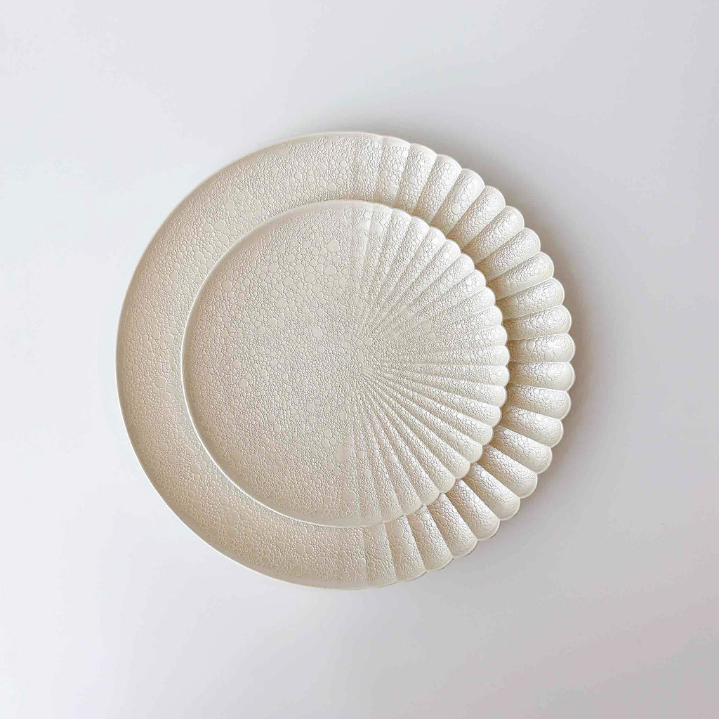 有田焼 | 白泡化粧 片菊彫 プレート 23cm/9.05inch 日本製