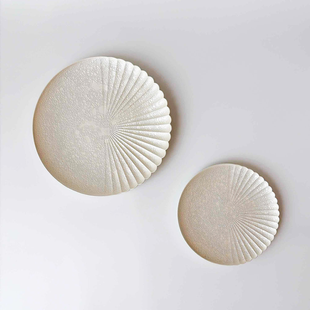 有田焼 | 白泡化粧 片菊彫 プレート 23cm/9.05inch 日本製