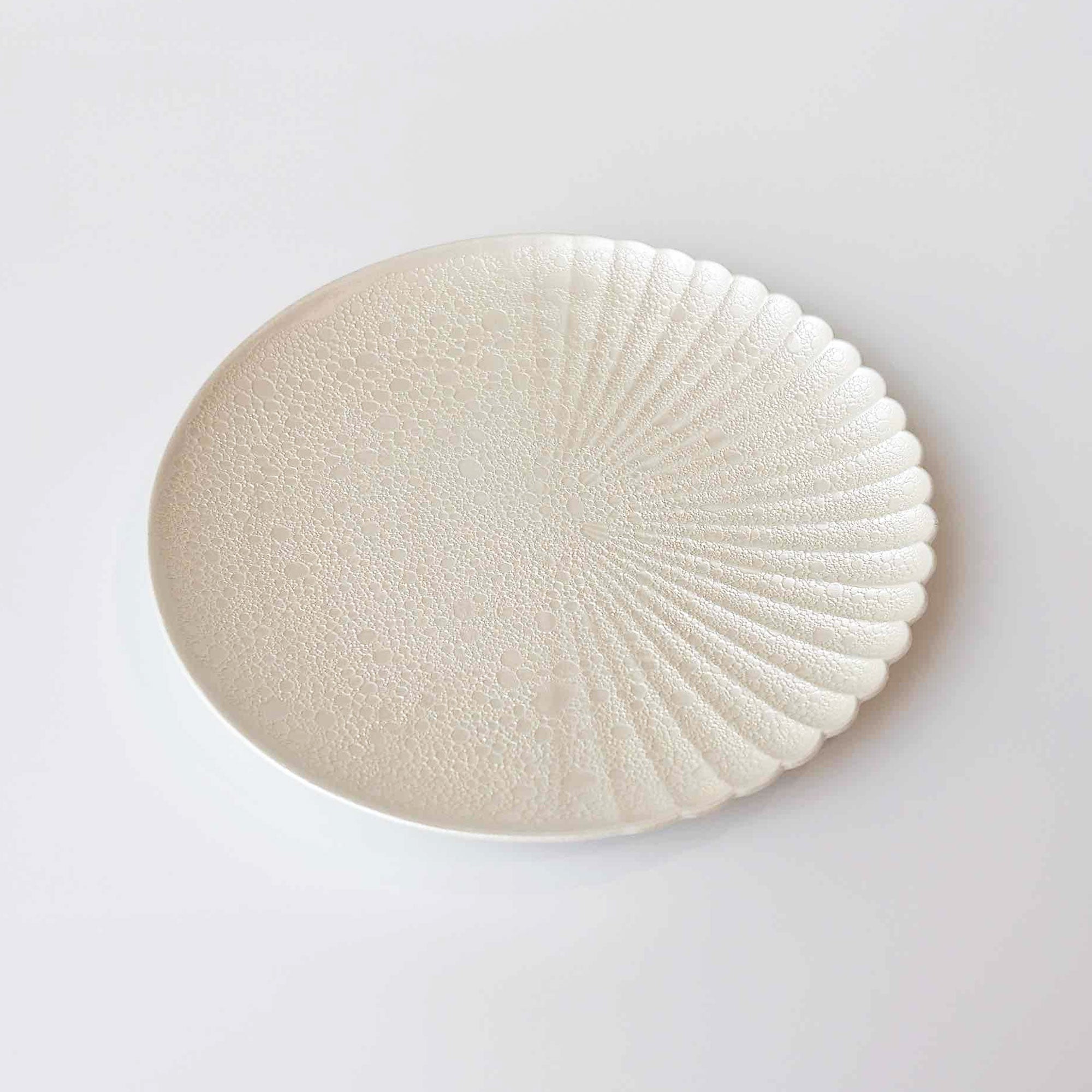 有田焼 | 白泡化粧 片菊彫 プレート 23cm/9.05inch 日本製