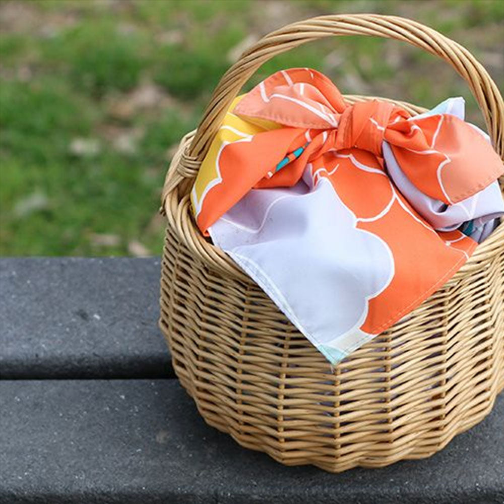 撥水加工 万能風呂敷 100×100cm 牡丹 オレンジ Adeline Klam