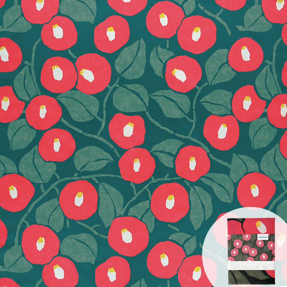 撥水加工 万能風呂敷 100×100cm つばき柄 モスグリーン 竹久夢二