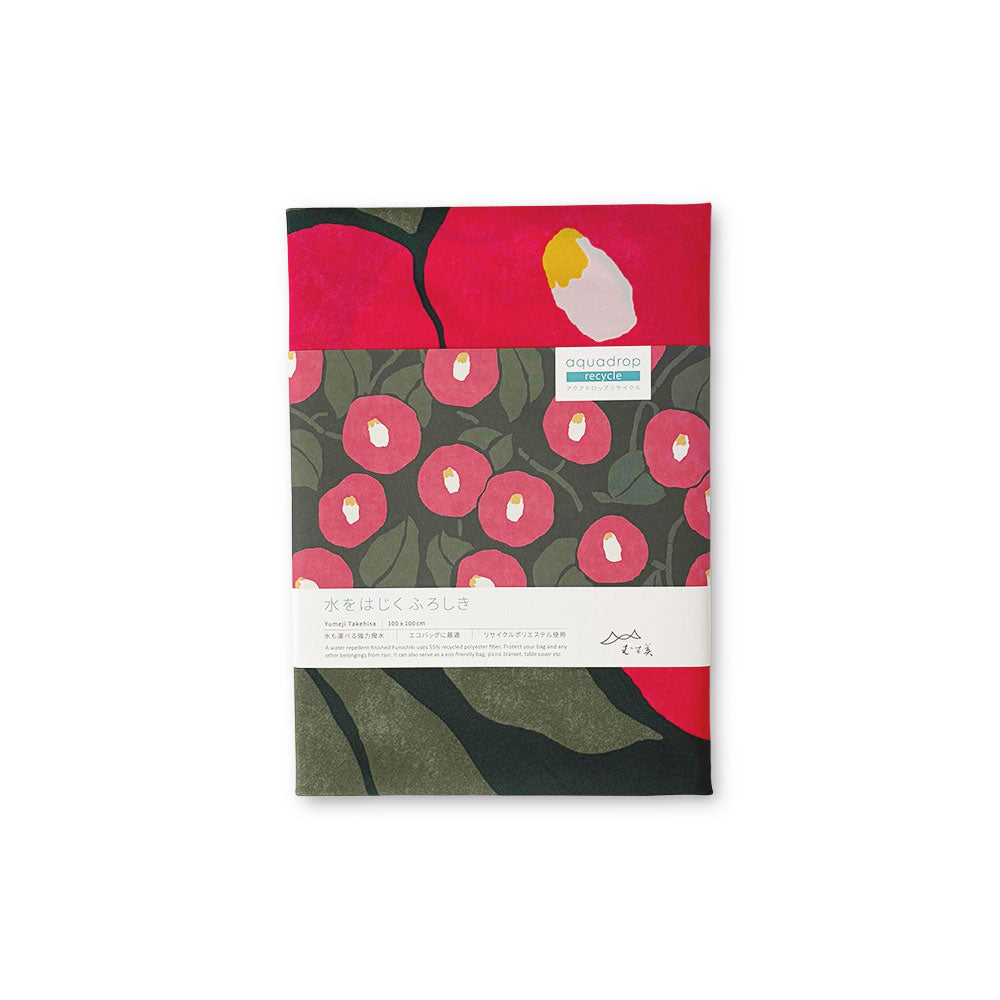 撥水加工 万能風呂敷 100×100cm つばき柄 モスグリーン 竹久夢二