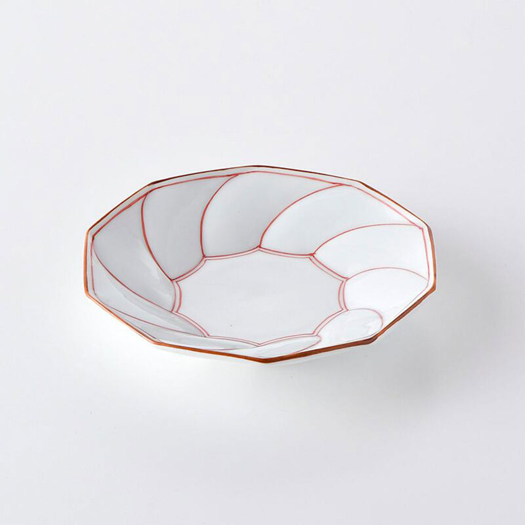 波佐美焼 | 磁器製皿 Φ15cm / 5.9inch ネジリ線 赤