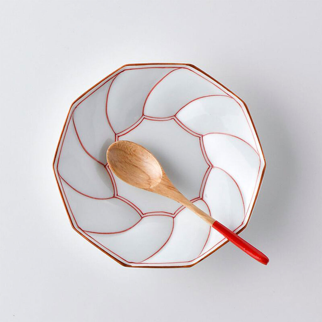 波佐美焼 | 磁器製皿 Φ15cm / 5.9inch ネジリ線 赤