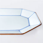 波佐美焼 | 磁器製 八角長方形 プレート 白 (手描き線 青) 日本製