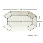波佐美焼 | 磁器製 八角長方形 プレート 白 (手描き線 青) 日本製
