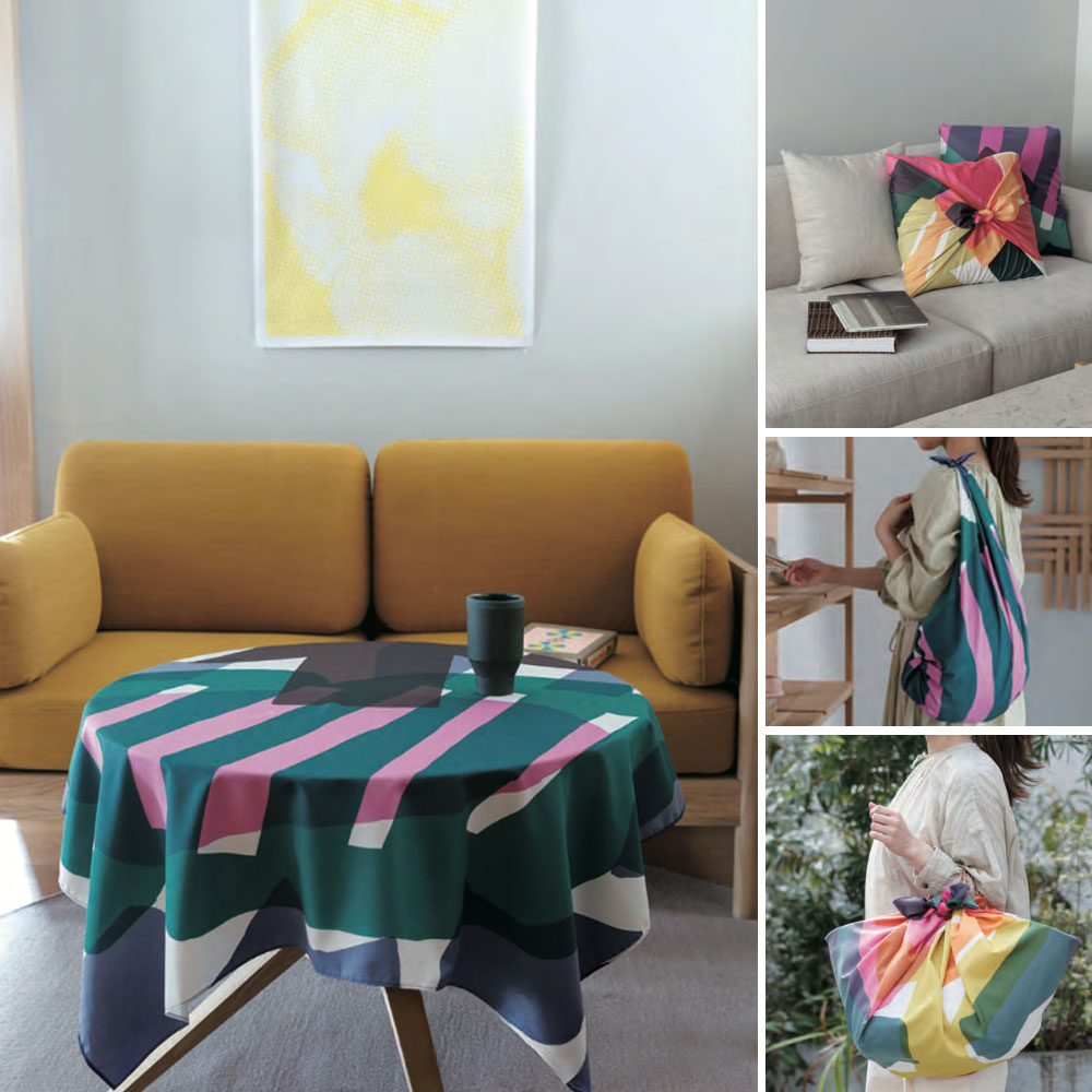 撥水加工 万能風呂敷 100×100cm つばき柄 モスグリーン 竹久夢二