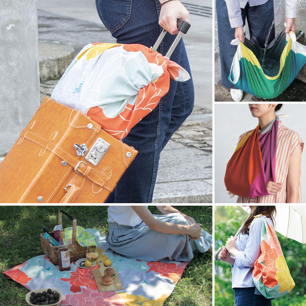 撥水加工 万能風呂敷 100×100cm つばき柄 モスグリーン 竹久夢二